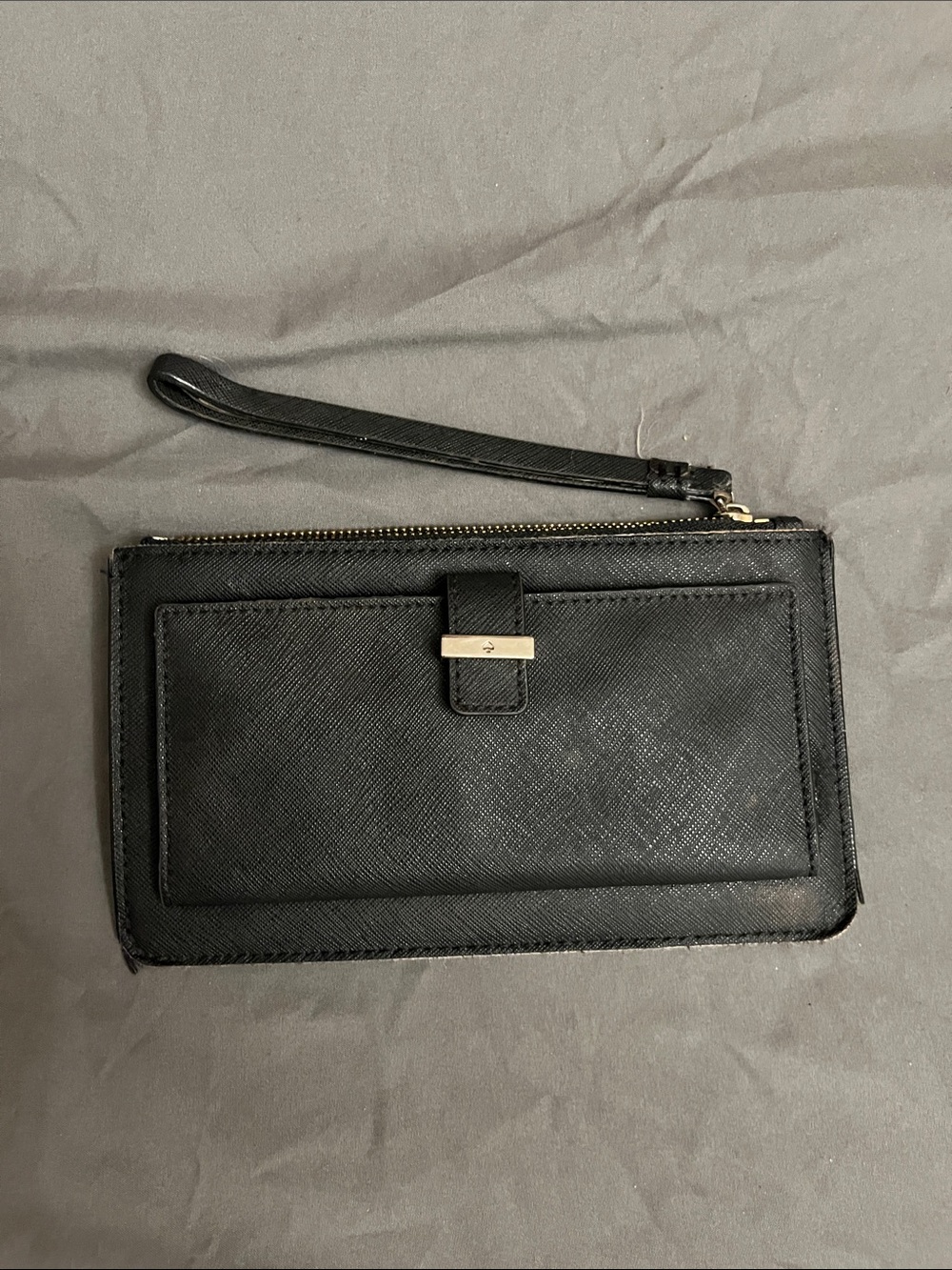 kate spade Black Leather Wristlet with Gold Hardware